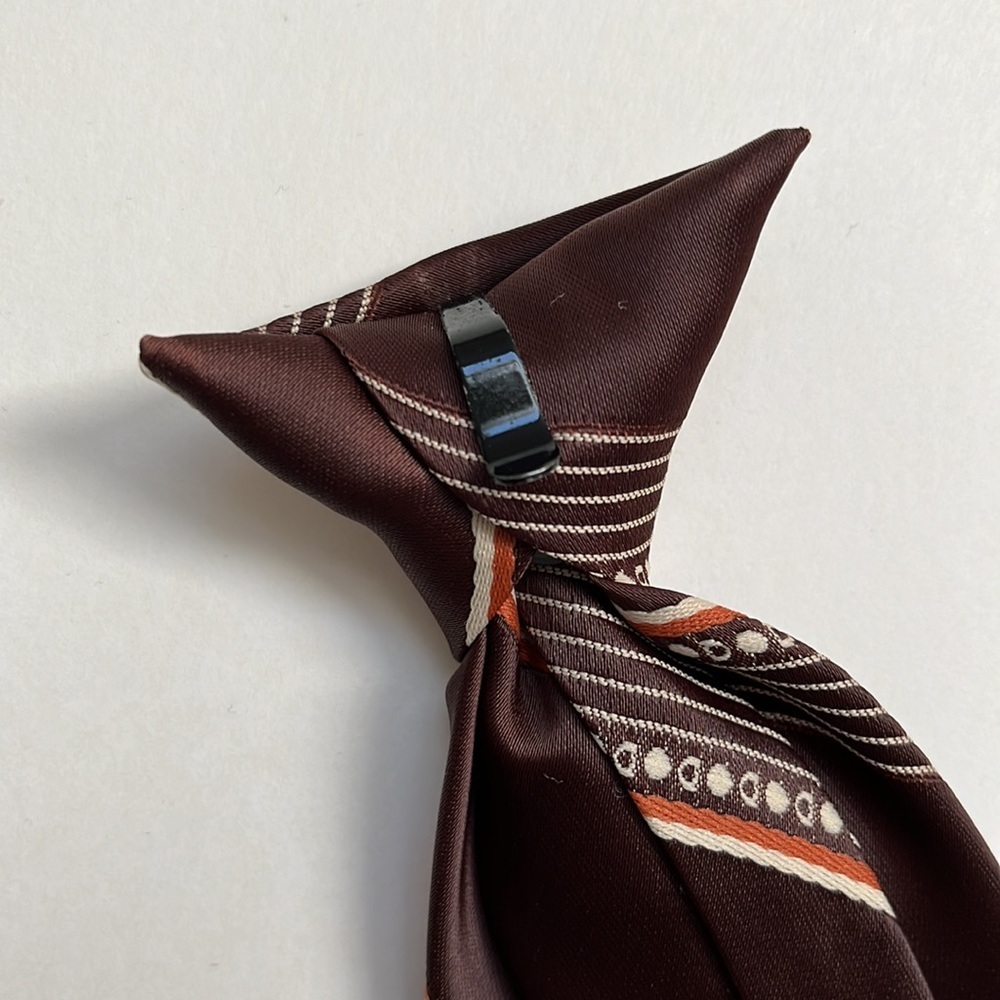 Vintage 70s Sears Clip-On Tie Brown Tan & Orange Stripe Necktie - Picture 5 of 10
